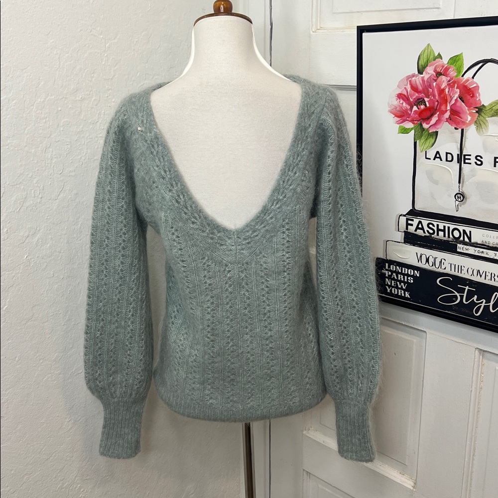 Sézane Rosa Mohair Jumper Sweater w/Ballooned Sleeves in Sea Mist Green Size S - Picture 5 of 9
